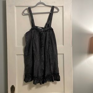 Button down ruffle bottom denim dress